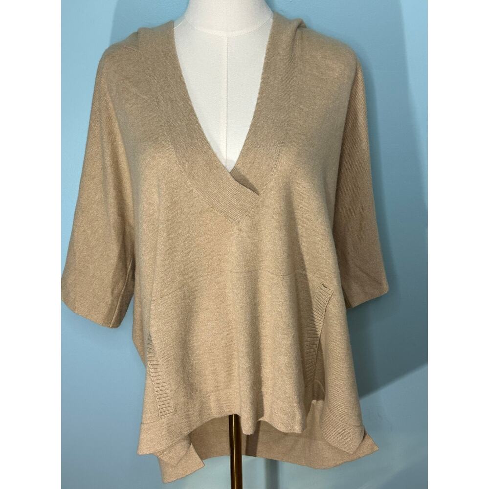 Johnstons of Elgin beige cashmere blend tunic "oversized V-neck sweater" Size M